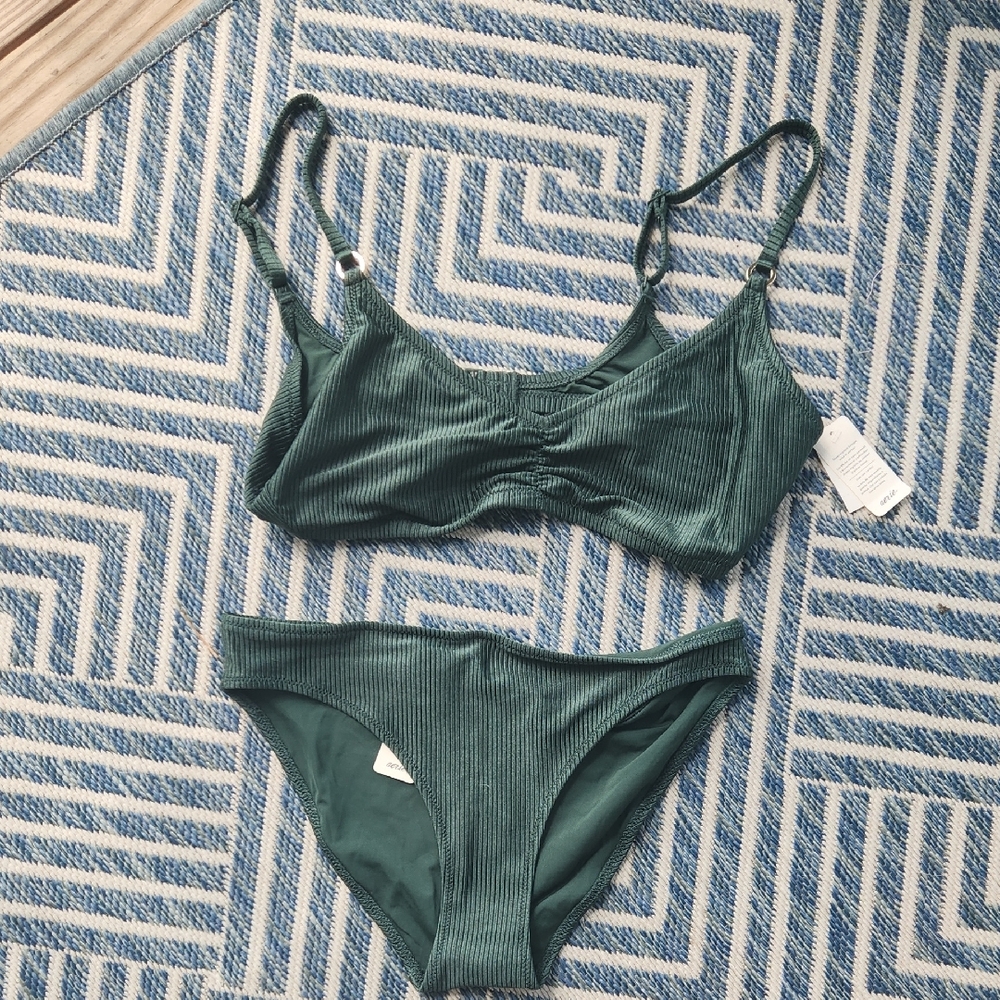 Green Ribbed Bikini Set
